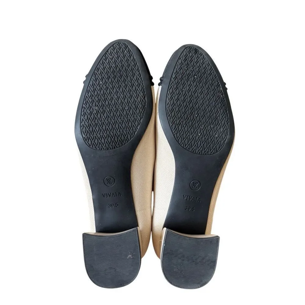 Vivaia Almond-Toe Chunky Heels Julie Pro Cream Black‎ EU 39.5 US 8.5